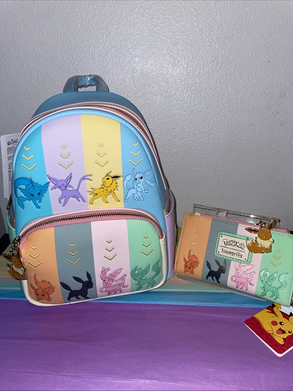 Exclusive Loungefly Pokemon Eevee Evolution Retro Pastel Mini Backpack & Wallet